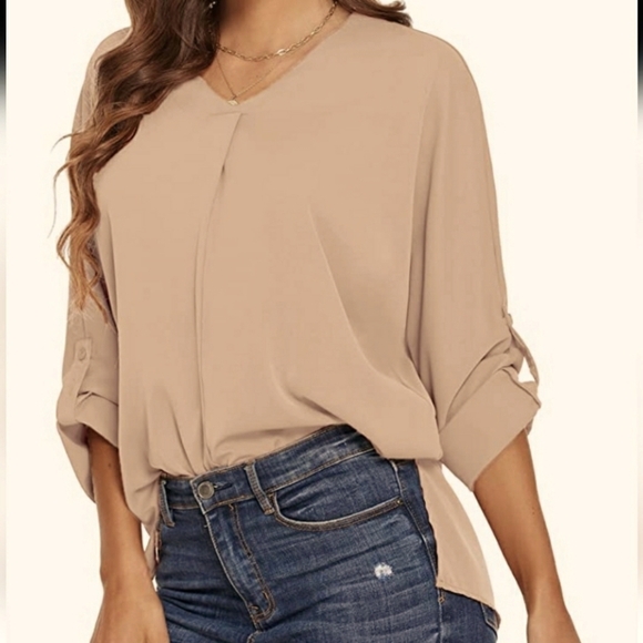 Metini Women's Tan Chiffon Blouse Top - Size Small/Medium - Picture 6 of 11